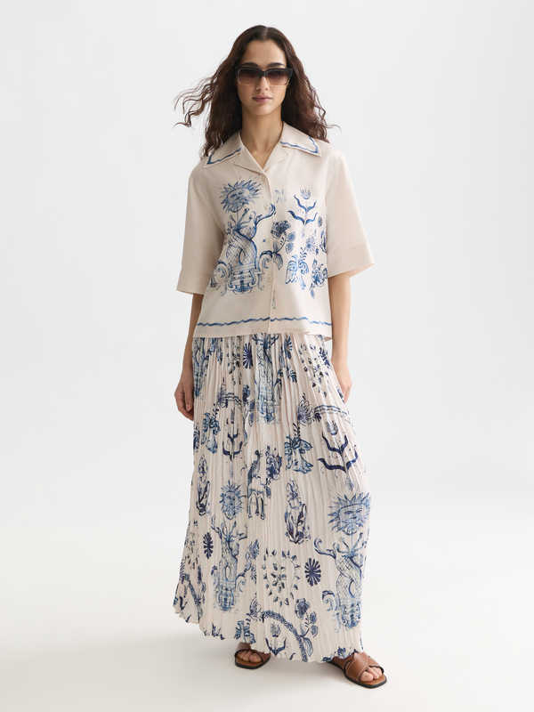 Scotch & Soda x Royal Delft Printed Micro Pleat Ankle Length Skirt