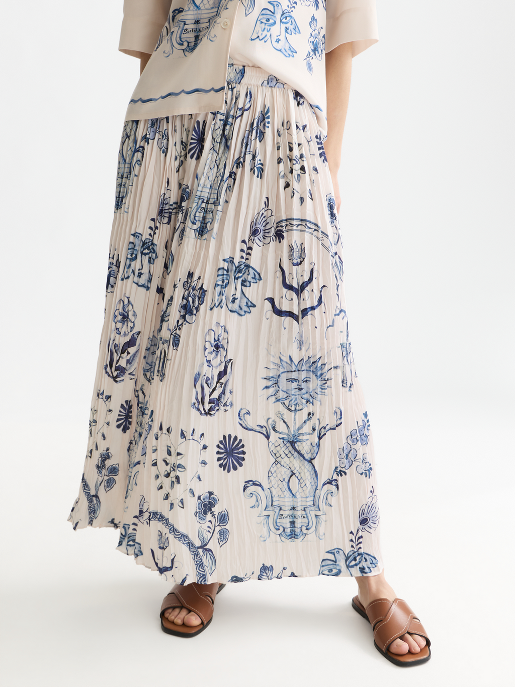 Scotch & Soda x Royal Delft Printed Micro Pleat Ankle Length Skirt