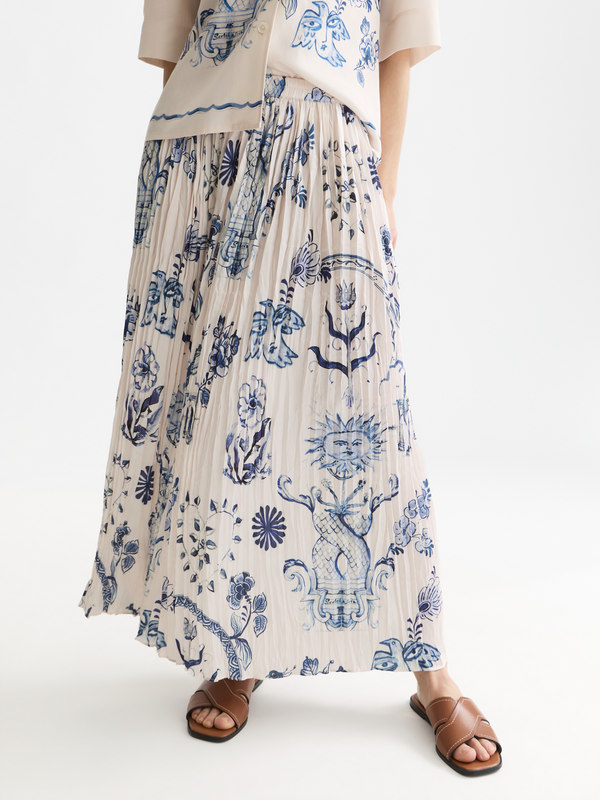 Scotch & Soda x Royal Delft Printed Micro Pleat Ankle Length Skirt