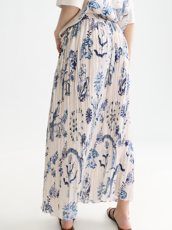 Scotch & Soda x Royal Delft Printed Micro Pleat Ankle Length Skirt