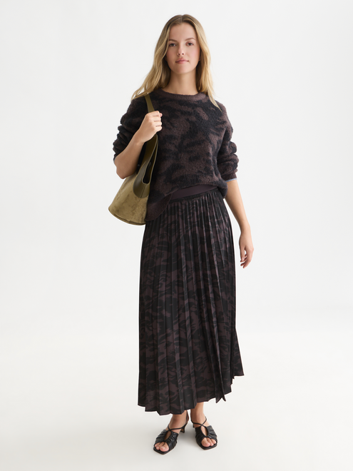 Pleated Woven Ankle-Length Skirt