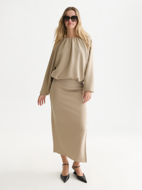 Draped Lyocell-Blend High-Waist Midi Skirt