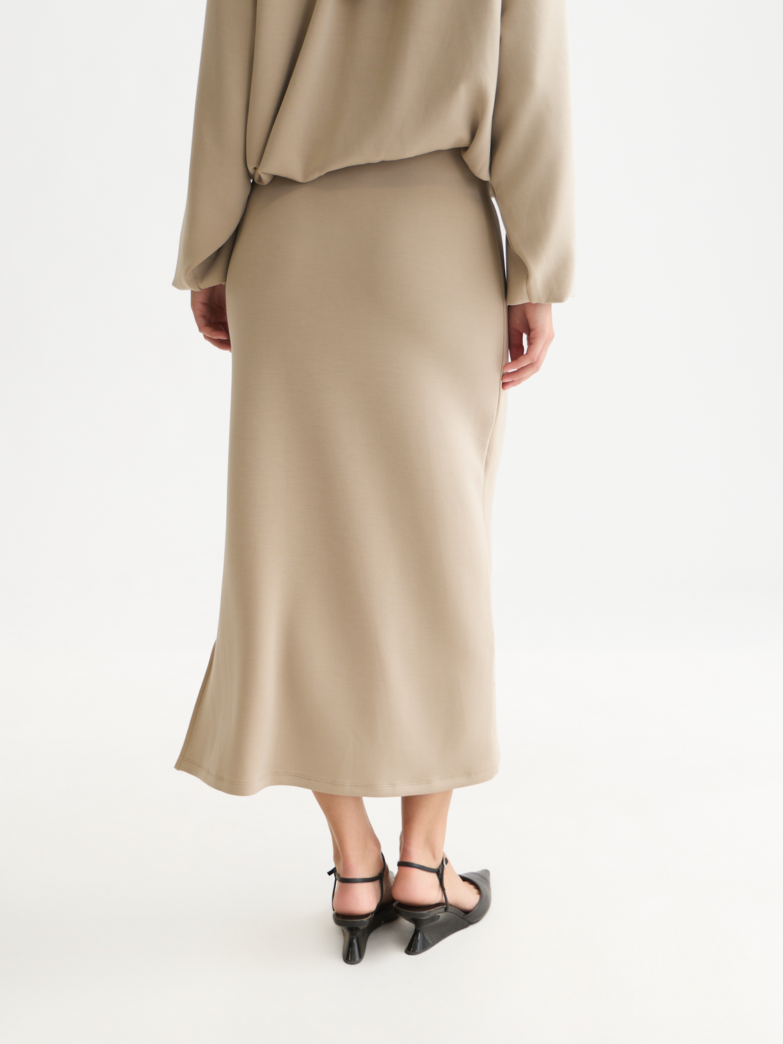 Draped Lyocell-Blend High-Waist Midi Skirt