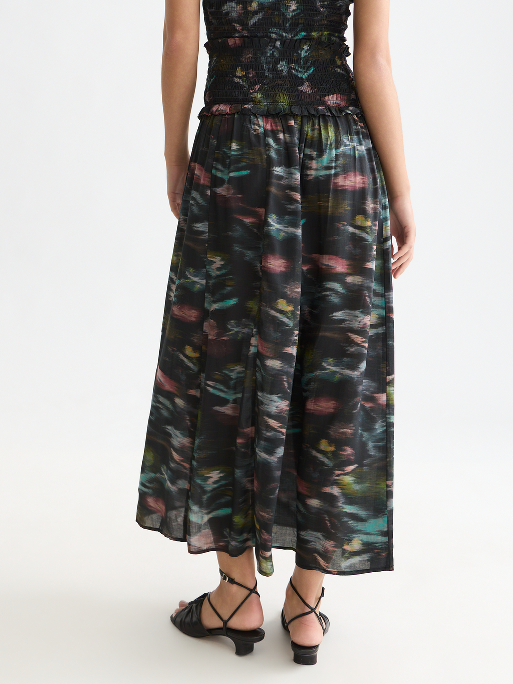 Printed Smocked Waist Ankle Length Skirt
