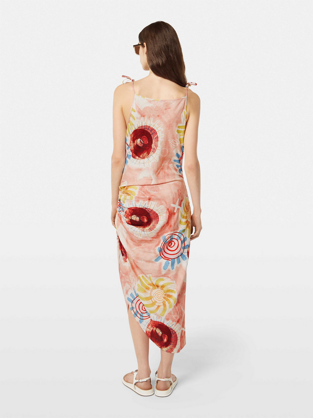 Abstract Sun Printed Linen Midi Dress