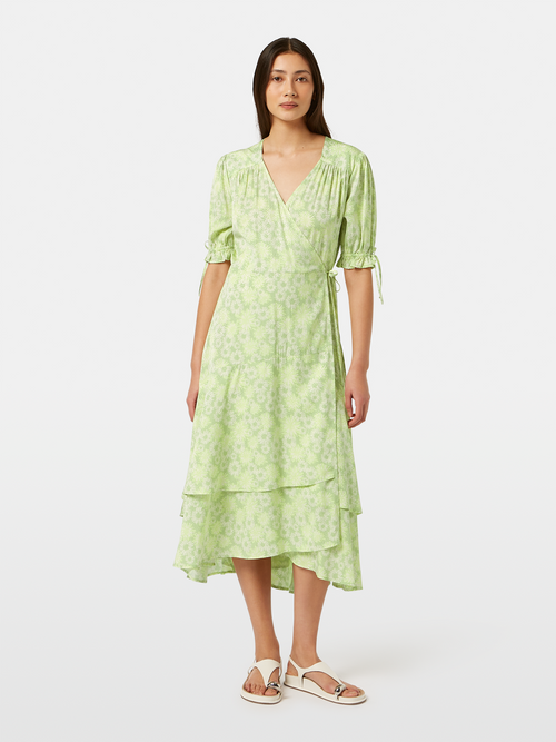 floral print midi wrap dress Printed Abstract Floral Lime / 38 Size:XS +3