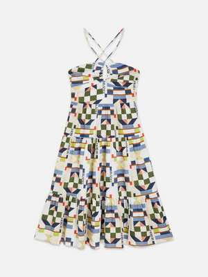 Cotton Seersucker Keyhole Halter Midi Dress