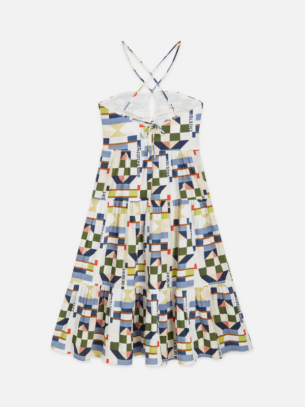 Cotton Seersucker Keyhole Halter Midi Dress