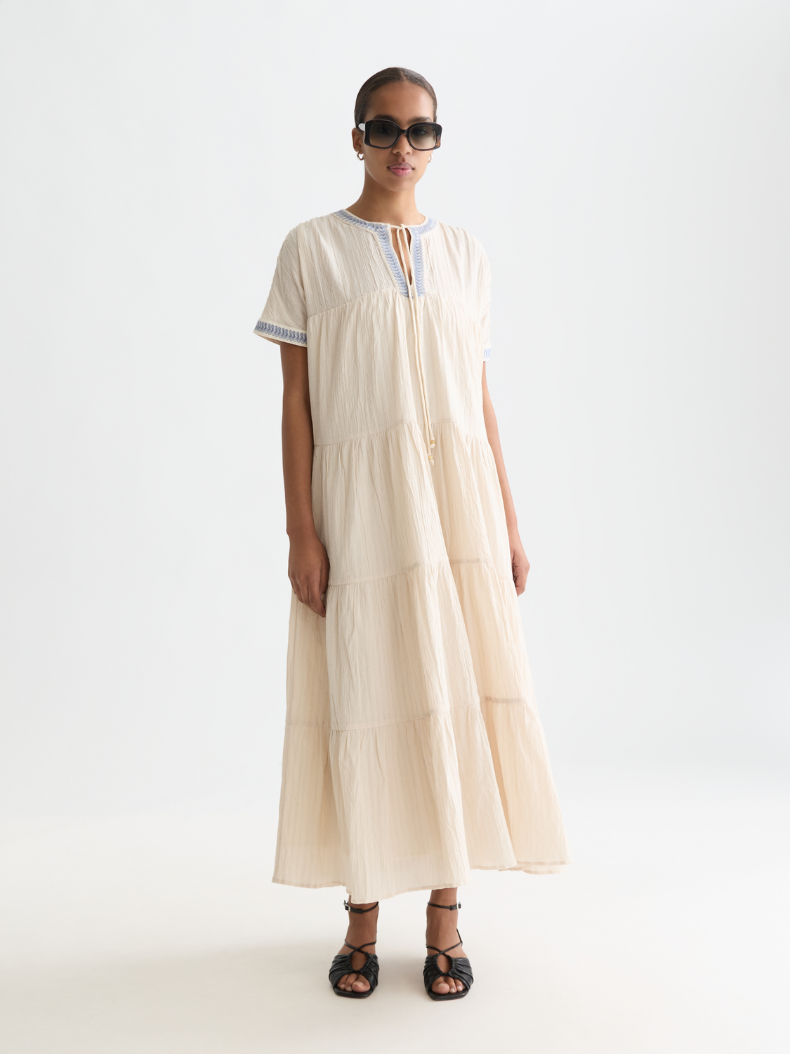 Cotton Crepe Ankle Length Caftan Dress