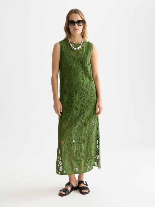 Flammenstickerei Midikleid