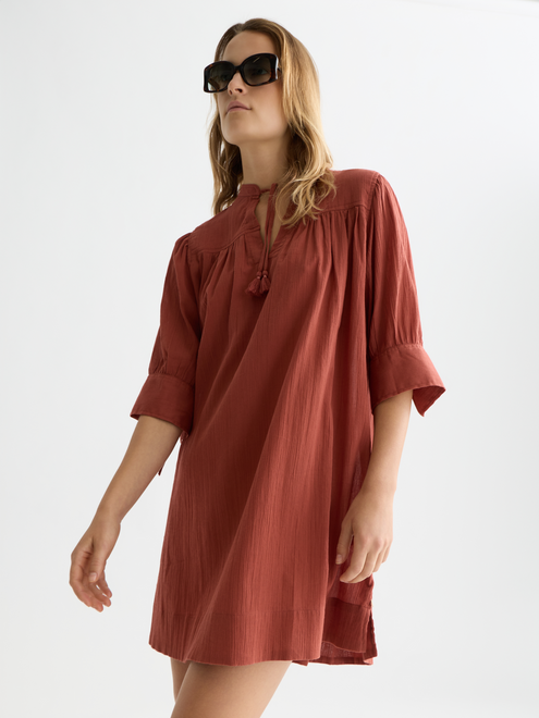 Mini-Kleid mit gerafften Ärmeln