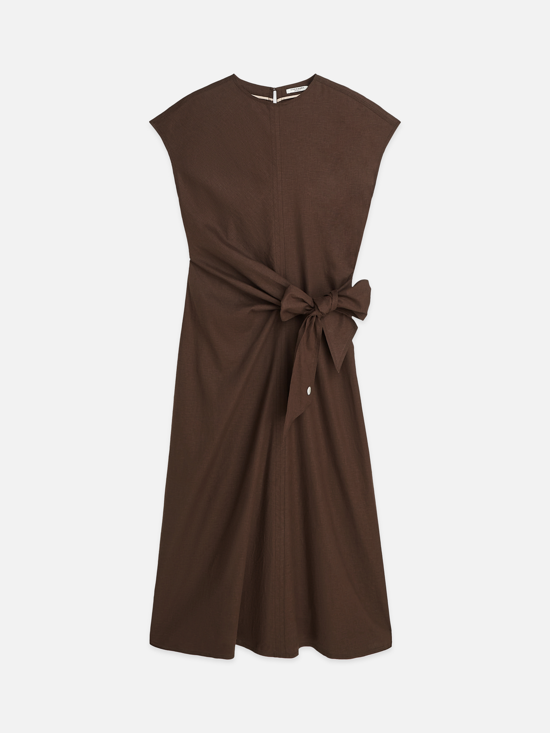 Robe mi-longue ceinturée en mélange de lin décontracté