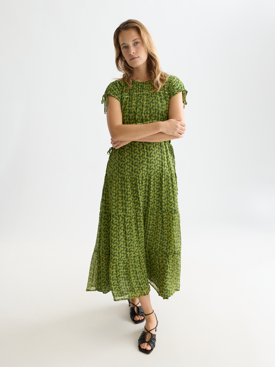 Tiered Printed Chiffon Midi Dress