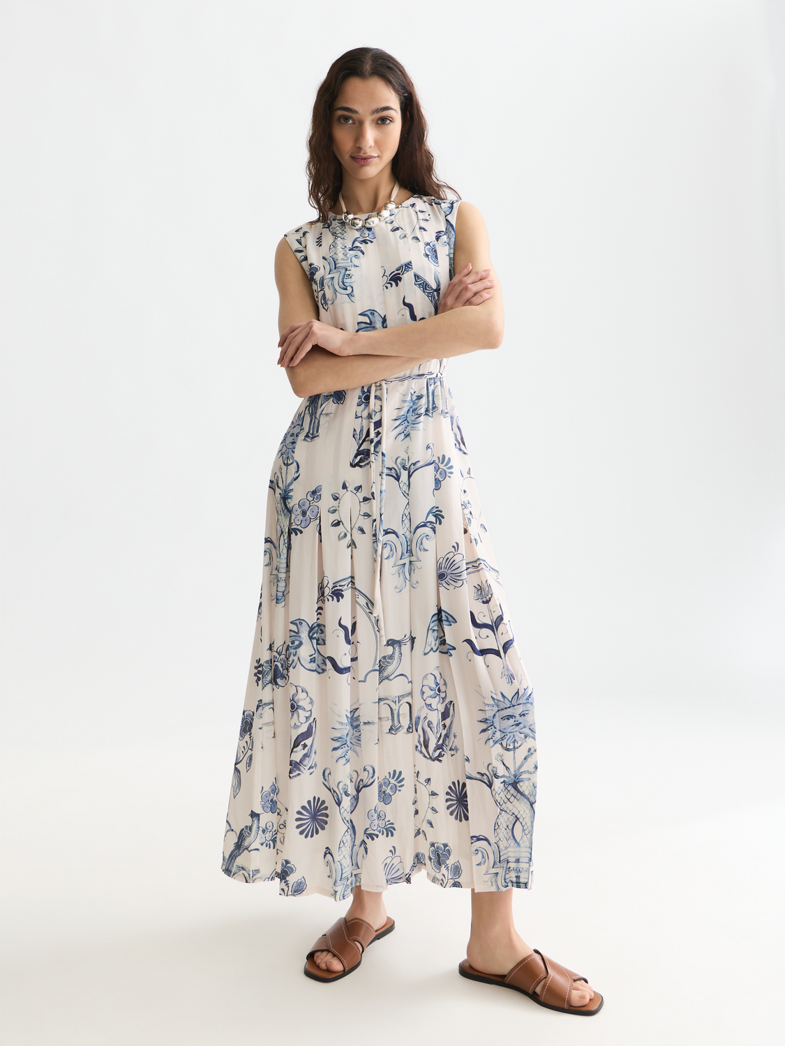 Scotch & Soda x Royal Delft Printed Pleated Ankle Length Dress