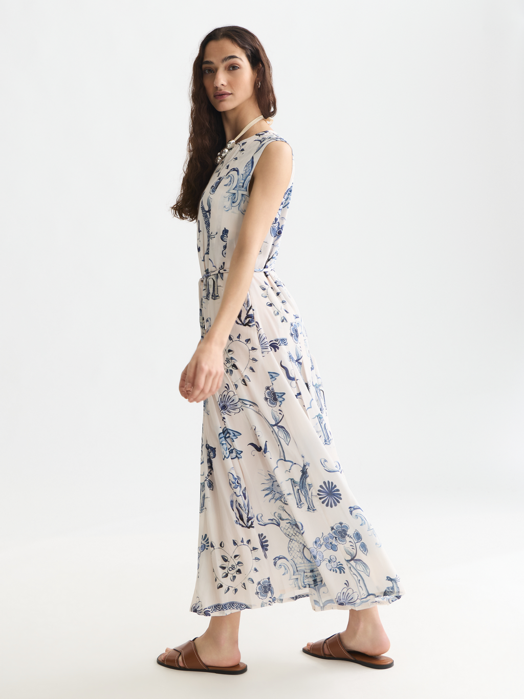Scotch & Soda x Royal Delft Printed Pleated Ankle Length Dress
