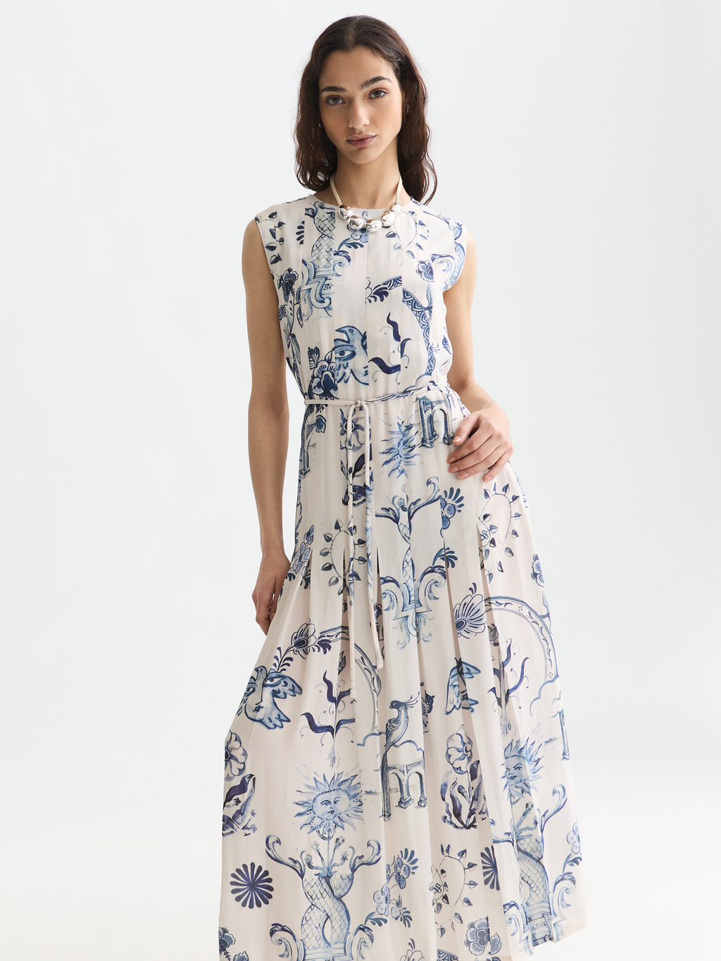 Scotch & Soda x Royal Delft Printed Pleated Ankle Length Dress