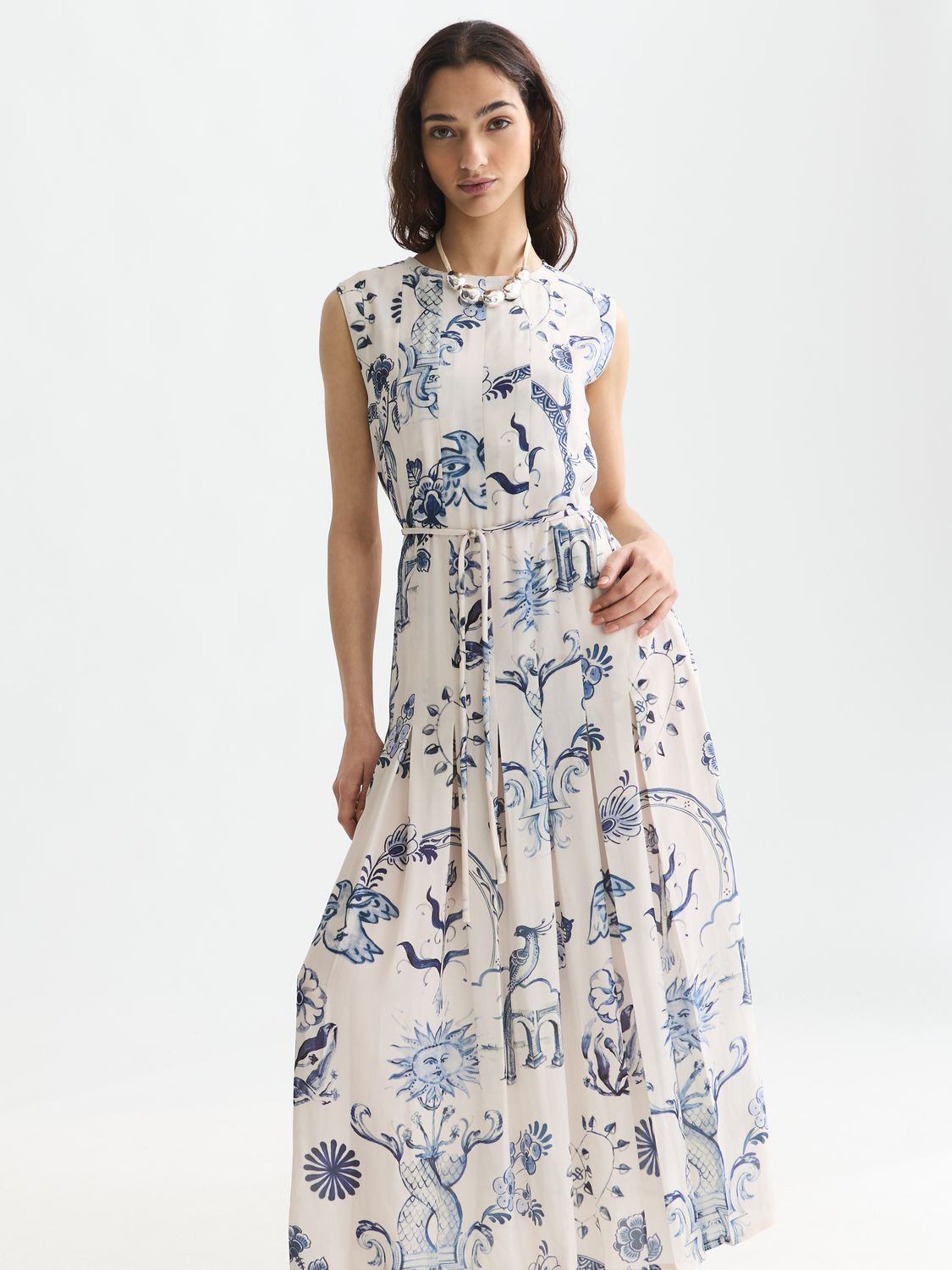 Scotch & Soda x Royal Delft Printed Pleated Ankle Length Dress