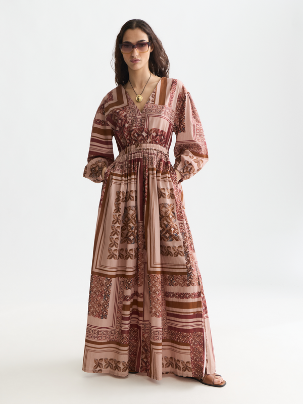 Printed V-Neck Maxi Dress