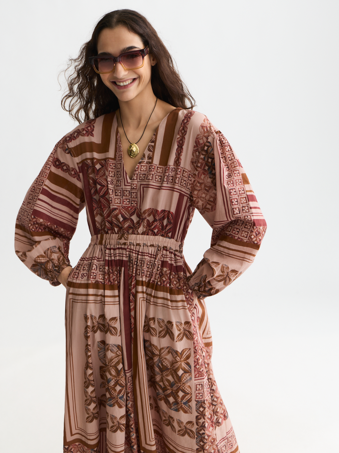 Printed V-Neck Maxi Dress