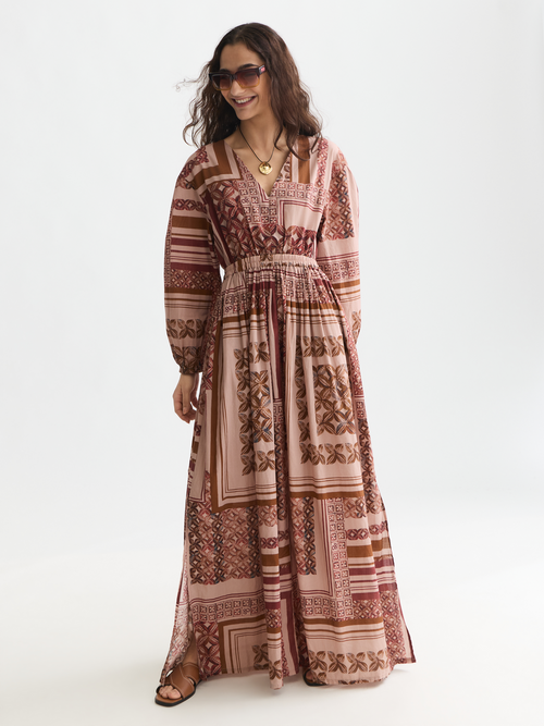 Printed V-Neck Maxi Dress