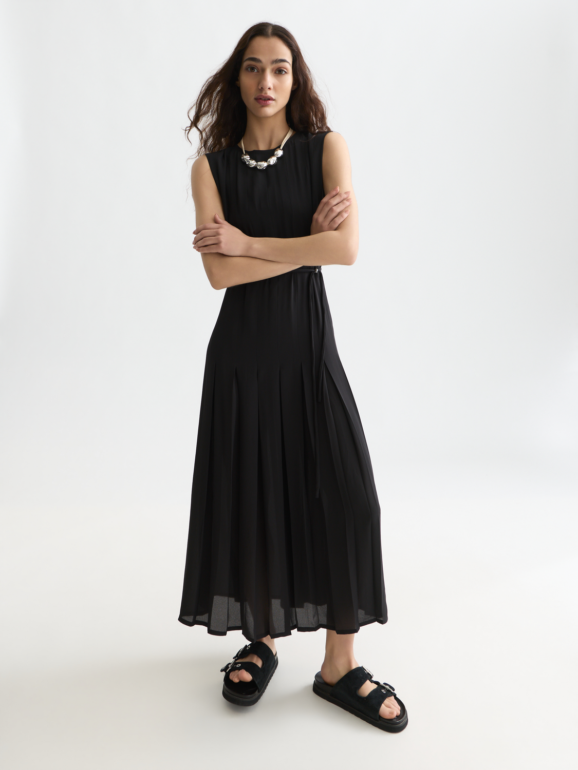 Pleated Ankle Length Dress