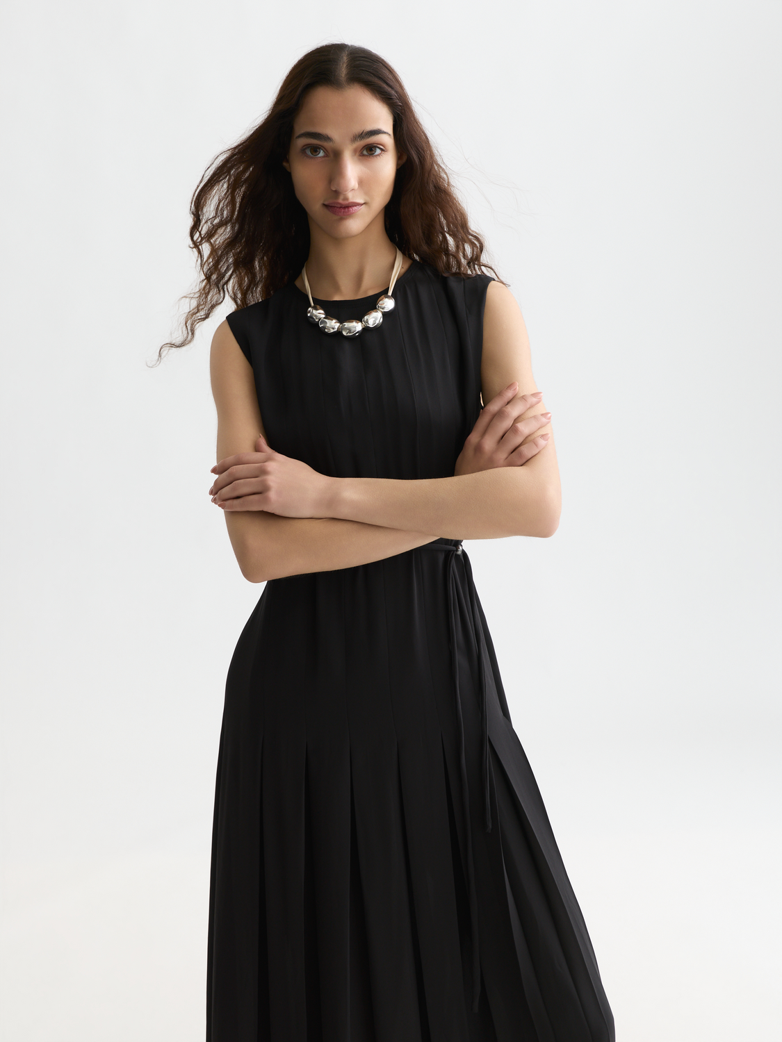 Pleated Ankle Length Dress