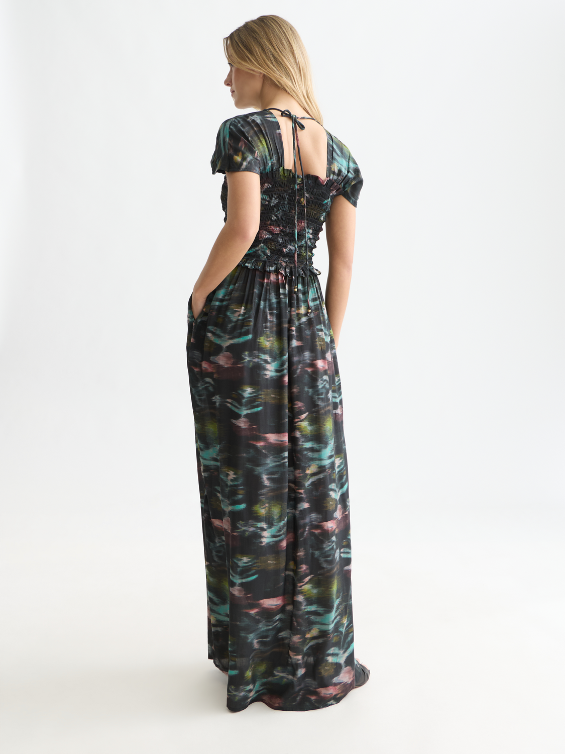 Printed Smocked Ankle Length Dress