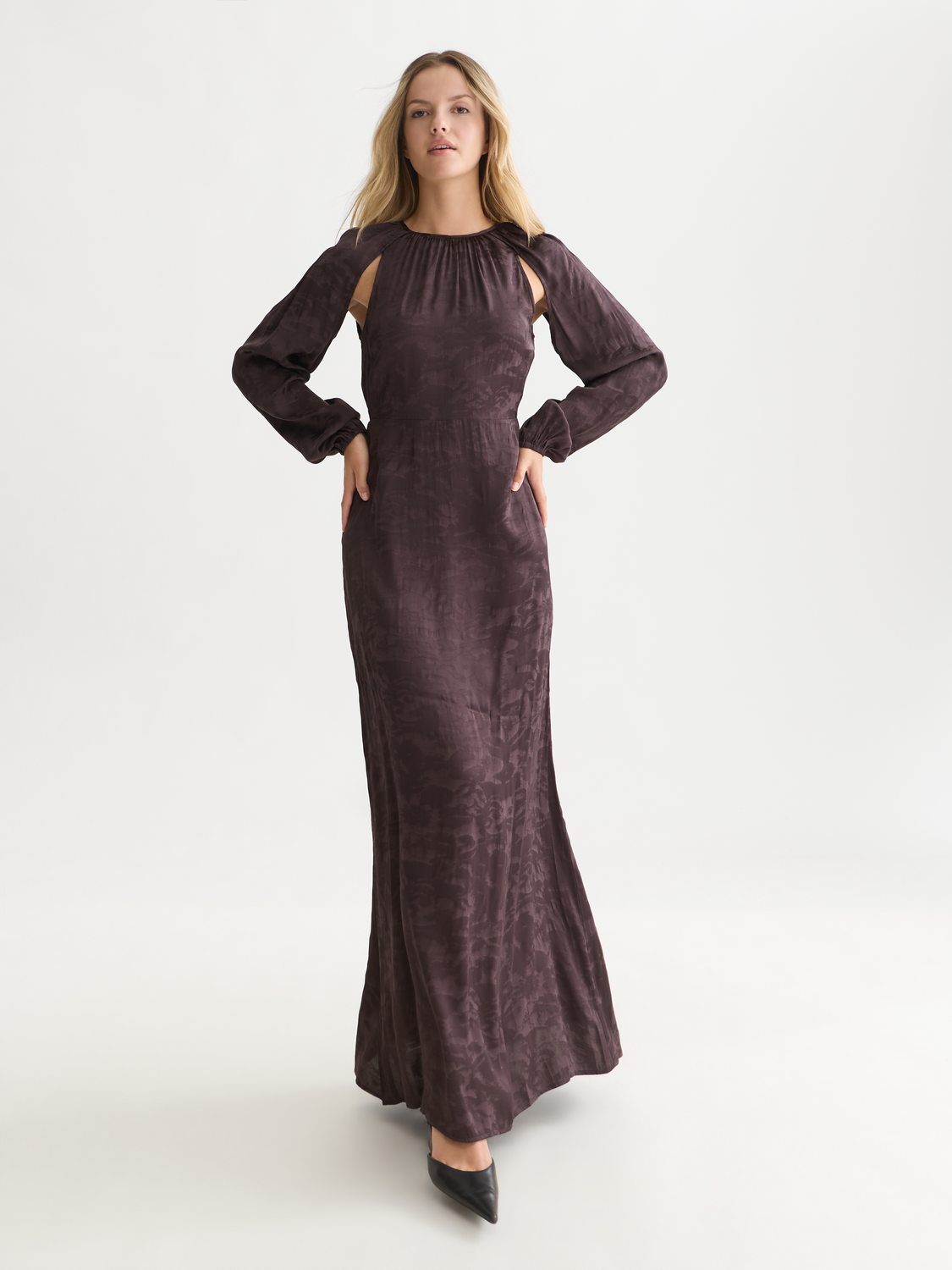 Open Back Jacquard Maxi Dress