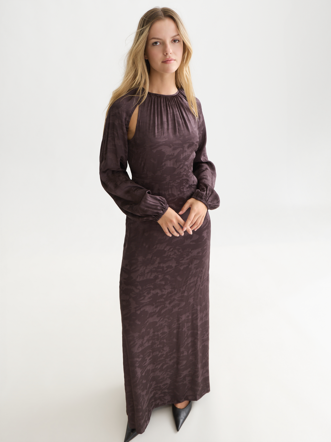 Open Back Jacquard Maxi Dress