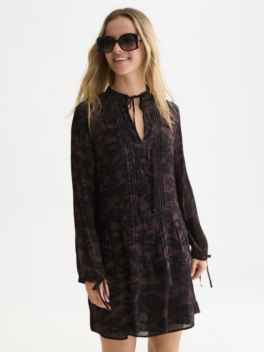 Printed Chiffon Mini Dress
