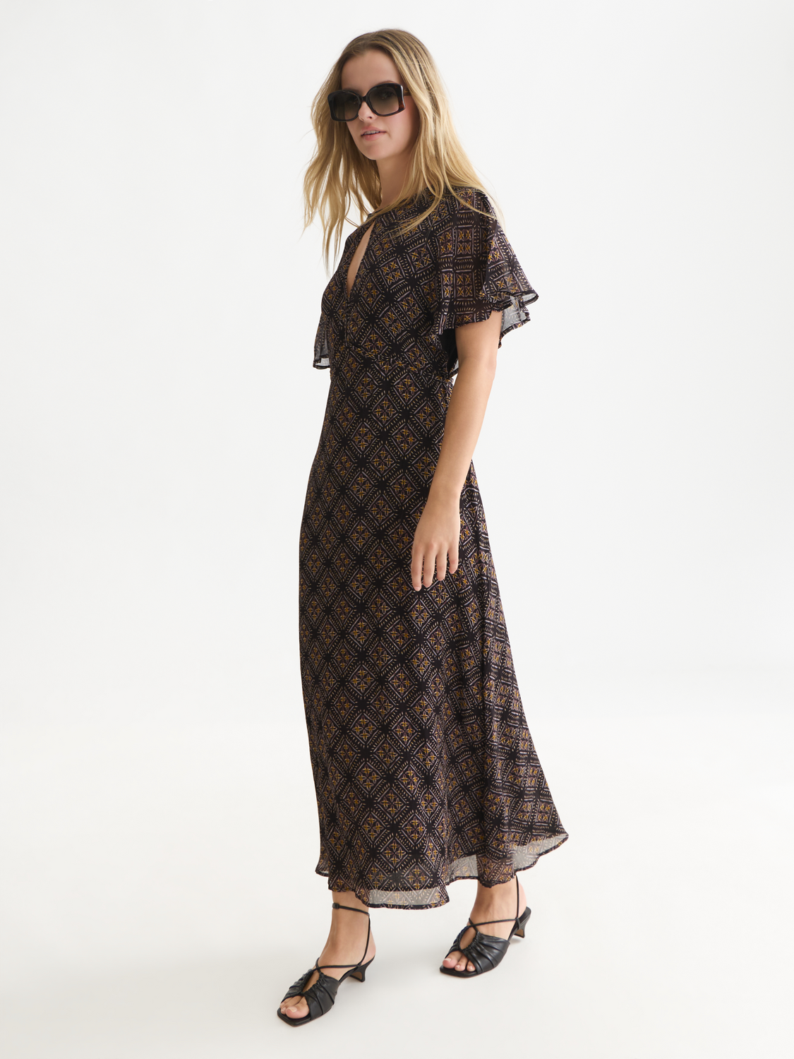 Printed Chiffon Ankle-Length Dress