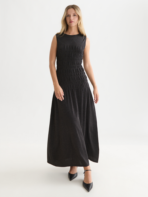 Metallic Knit Smock Stitch Dress