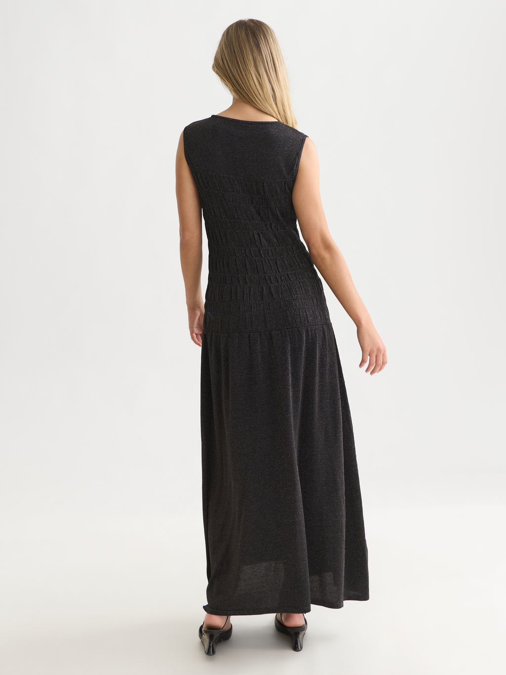 Metallic Knit Smock Stitch Dress