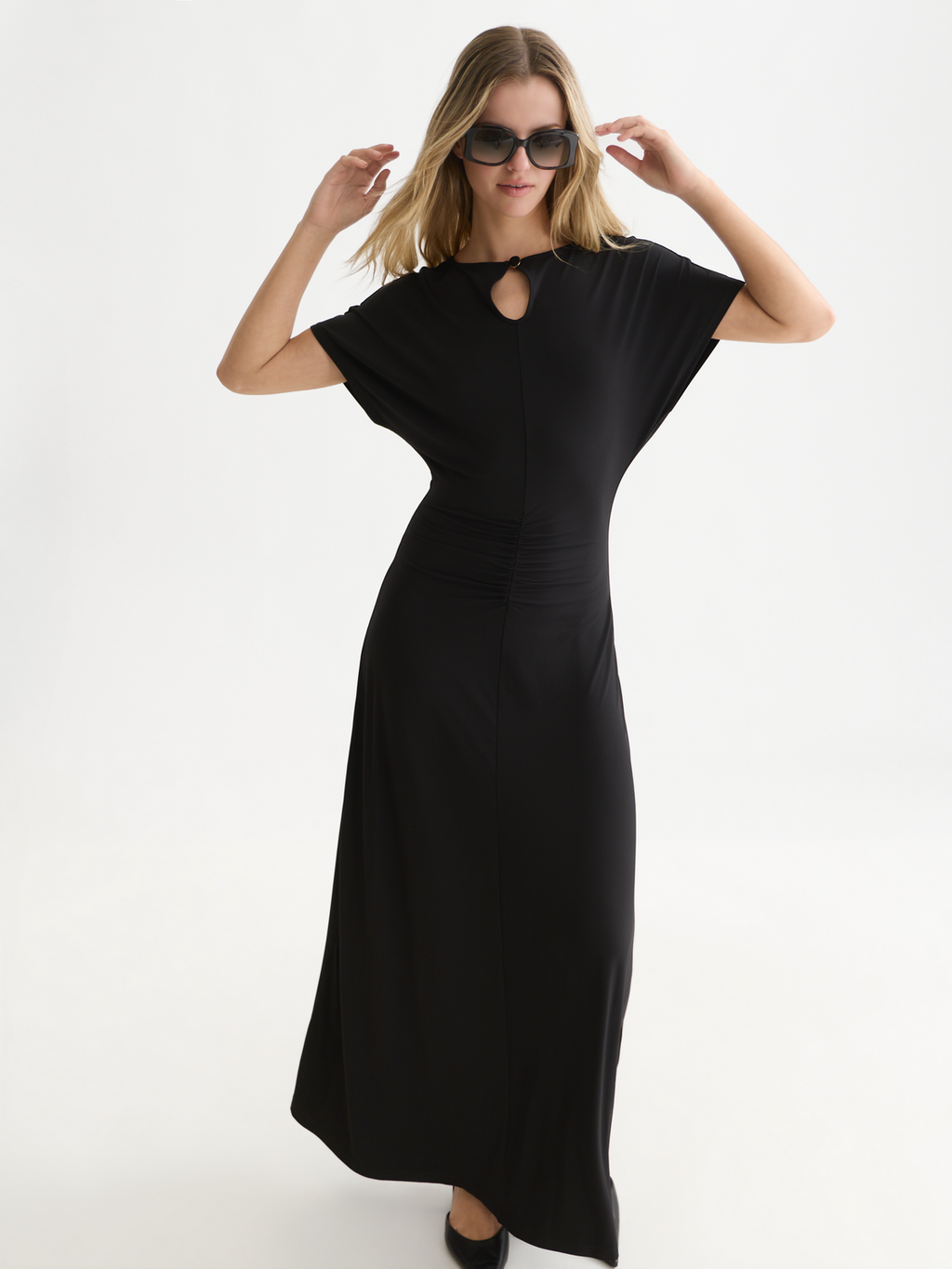 Ruched Batwing Maxi Dress