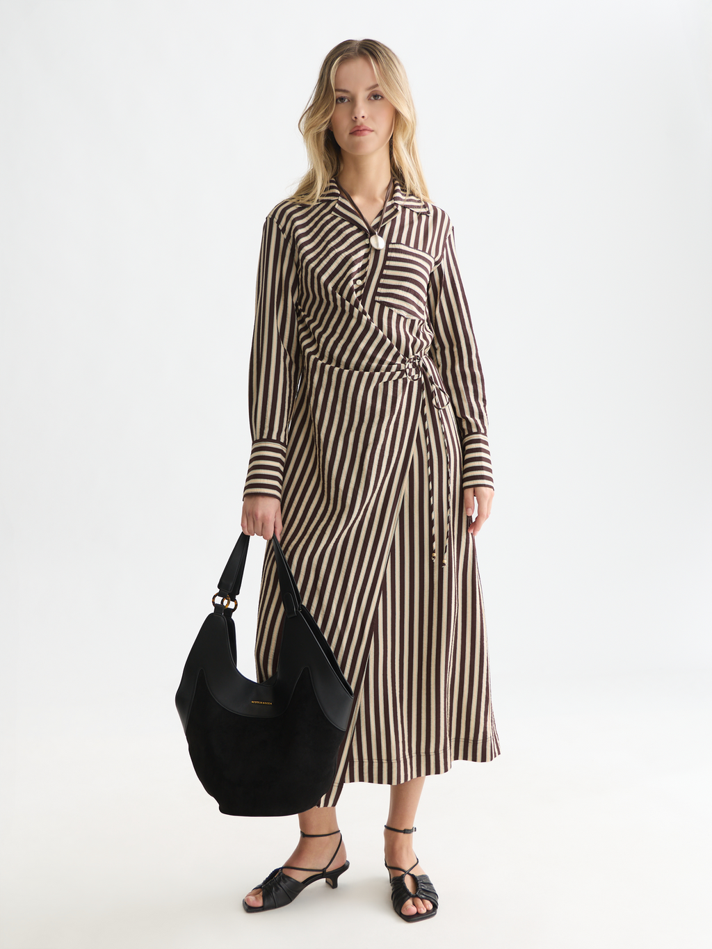 Striped Wrap Ankle Length Dress
