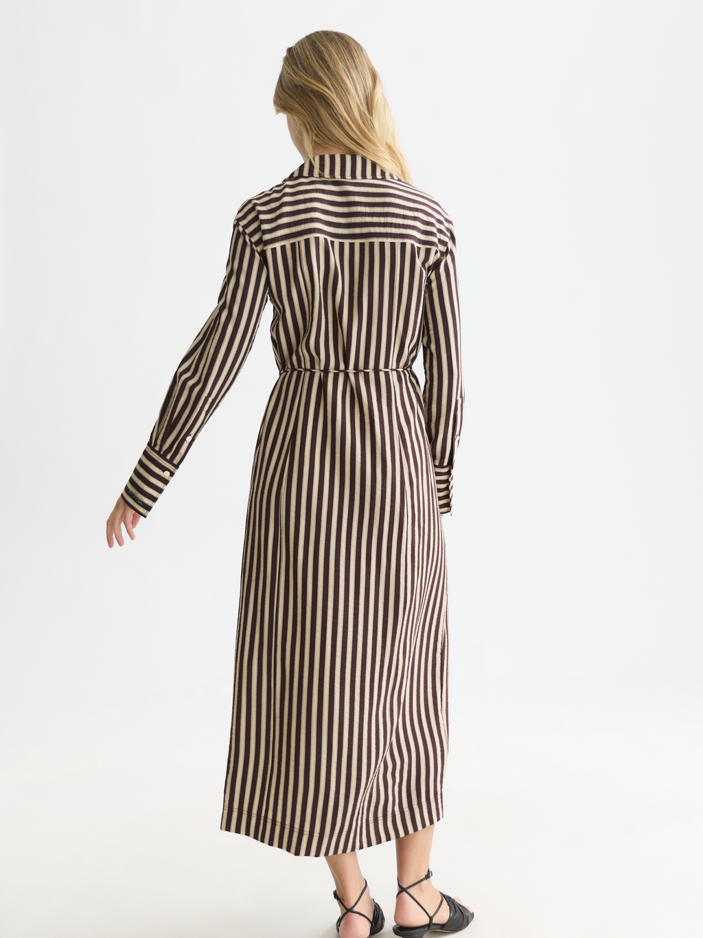 Striped Wrap Ankle Length Dress