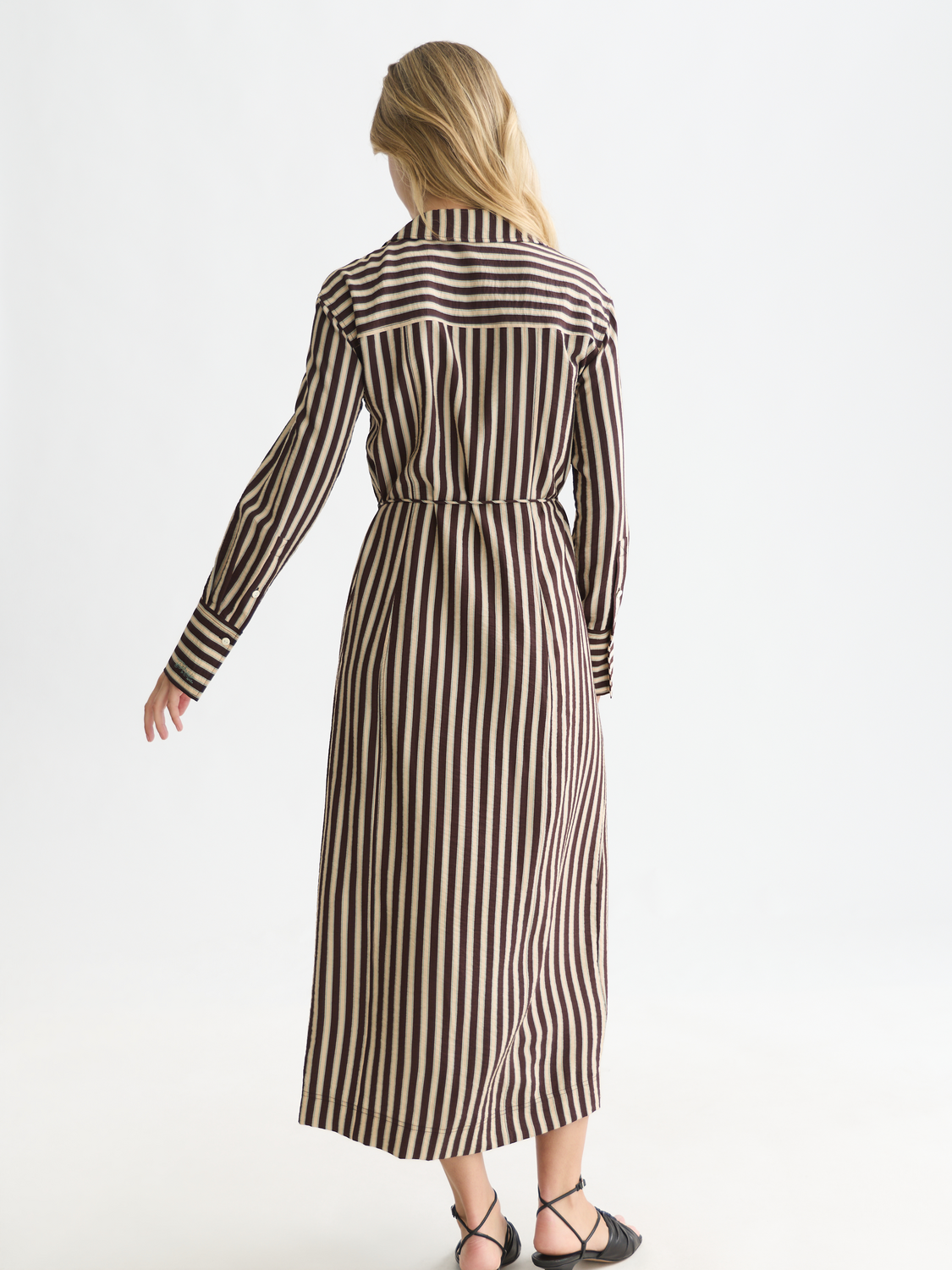 Striped Wrap Ankle Length Dress
