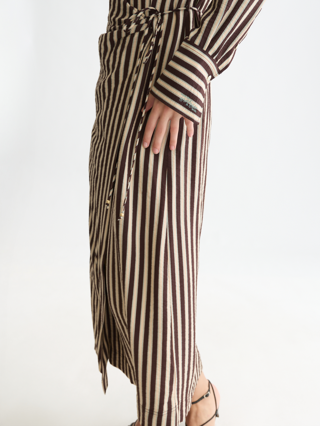 Striped Wrap Ankle Length Dress