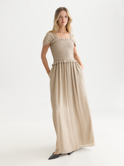 Fil Coupé Smocked Ankle-Length Dress