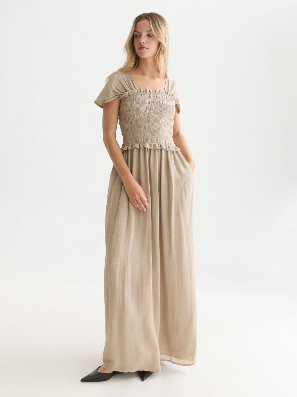 Fil Coupé Smocked Ankle-Length Dress