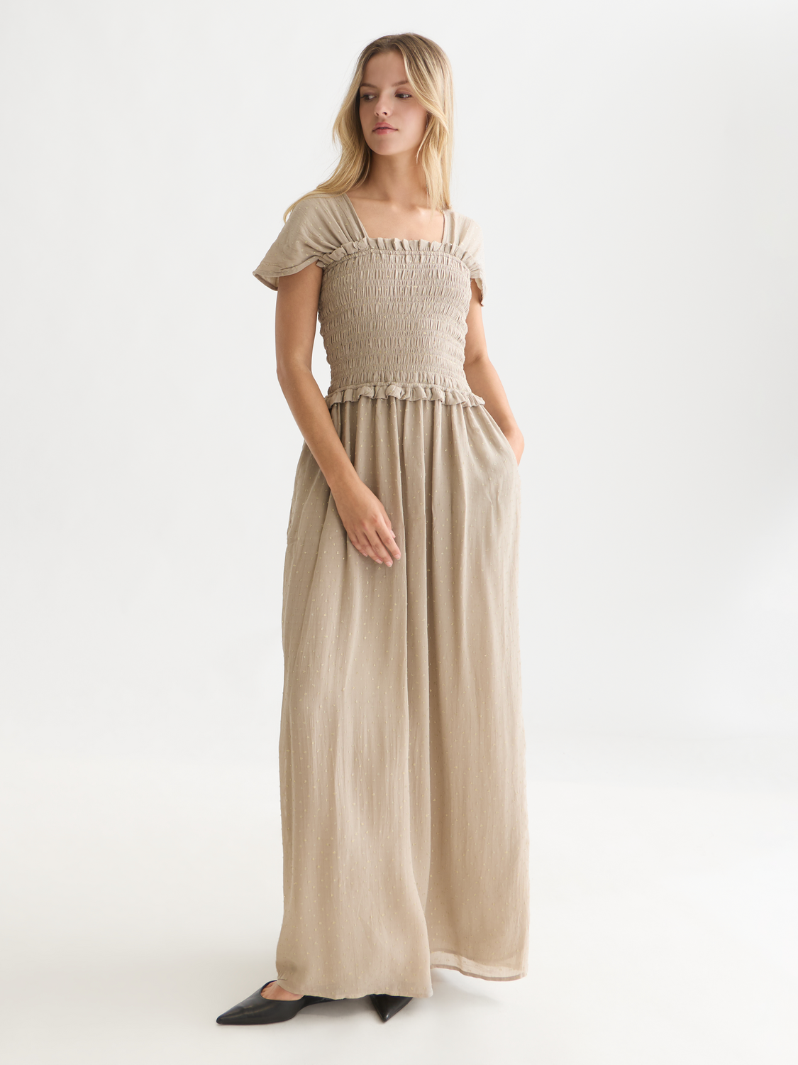 Fil Coupé Smocked Ankle-Length Dress