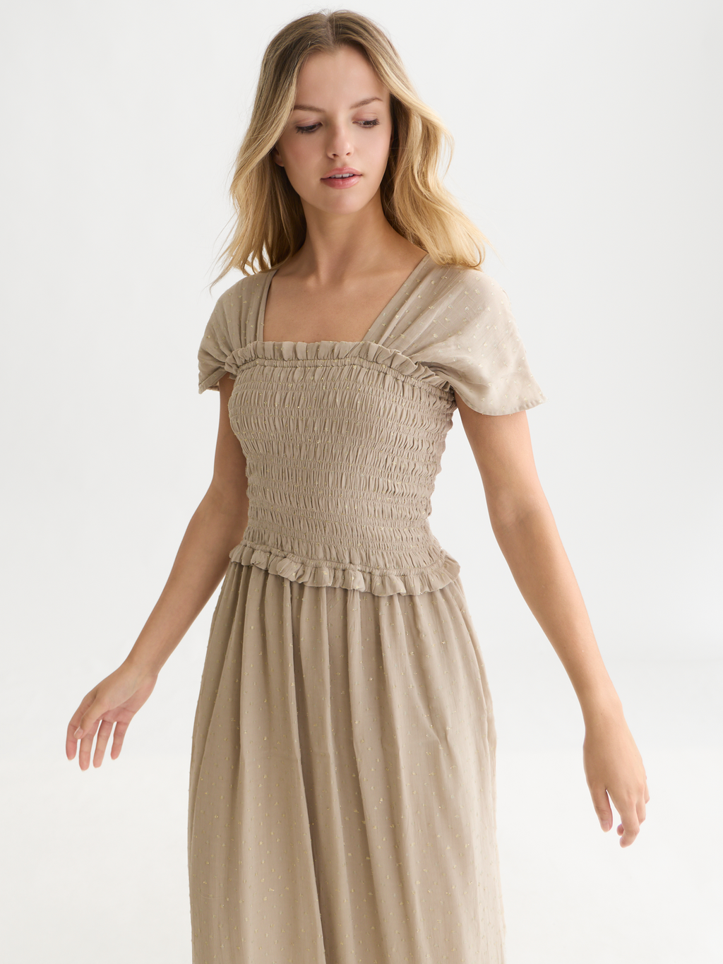 Fil Coupé Smocked Ankle-Length Dress