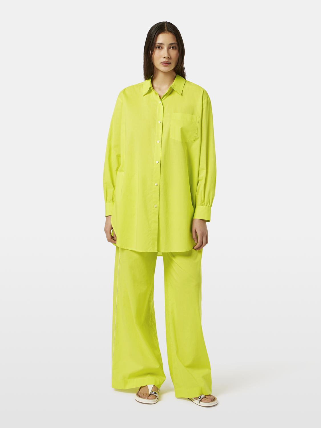 Cotton Voile High-Rise Wide-Leg Pant
