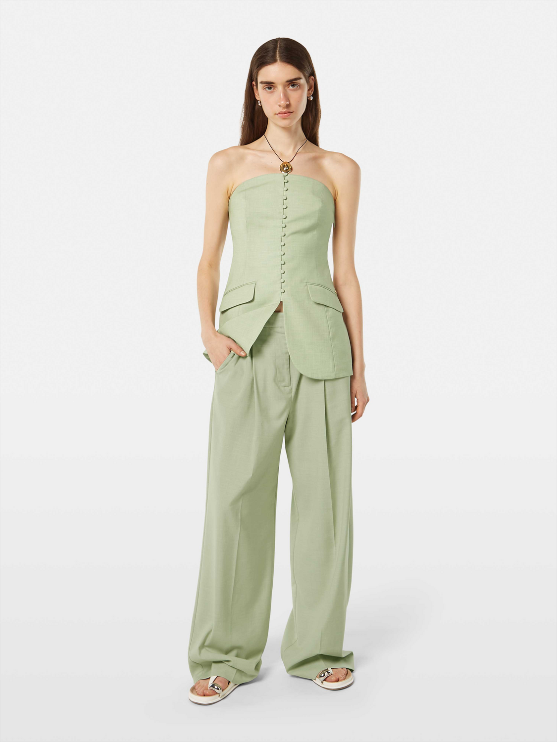 Pantalon Rose taille haute à jambes larges