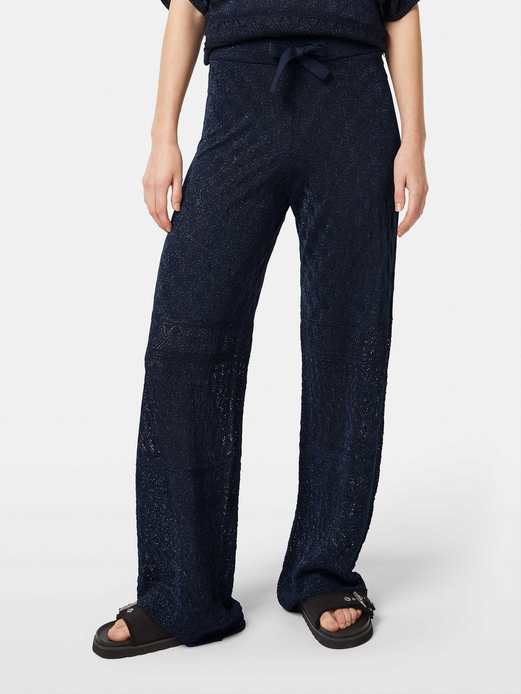 Metallic Pointelle Knit Trouser
