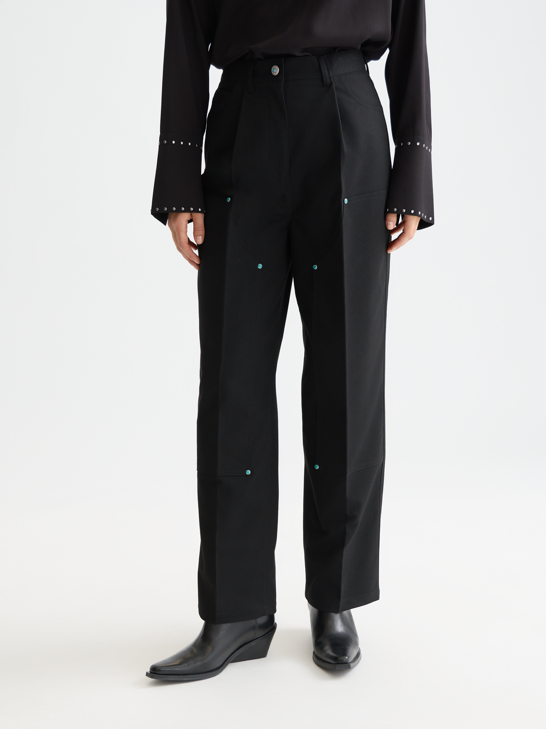 Raine Studded High Rise Wide Leg Pants