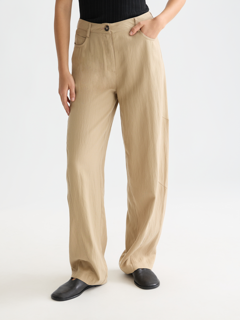 Lotus - Pantalon large taille haute en sergé