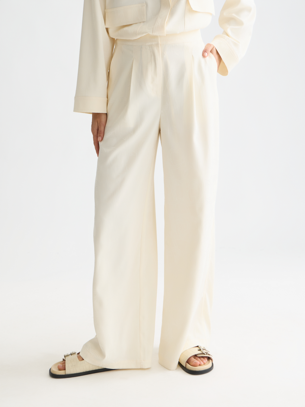 Eleni - Jaquard High Rise Wide Leg Pyjama Pants