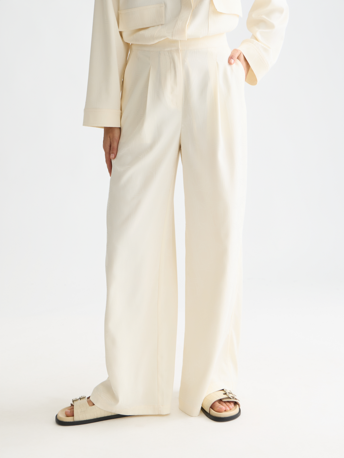Eleni - Jaquard High Rise Wide Leg Pyjama Pants