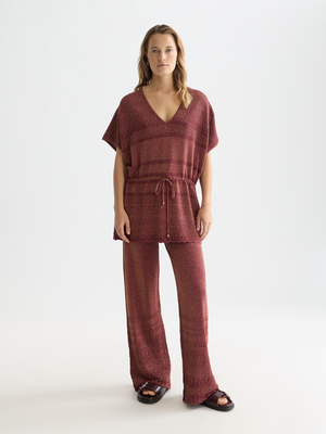 Metallic Pointelle Knitted Trousers